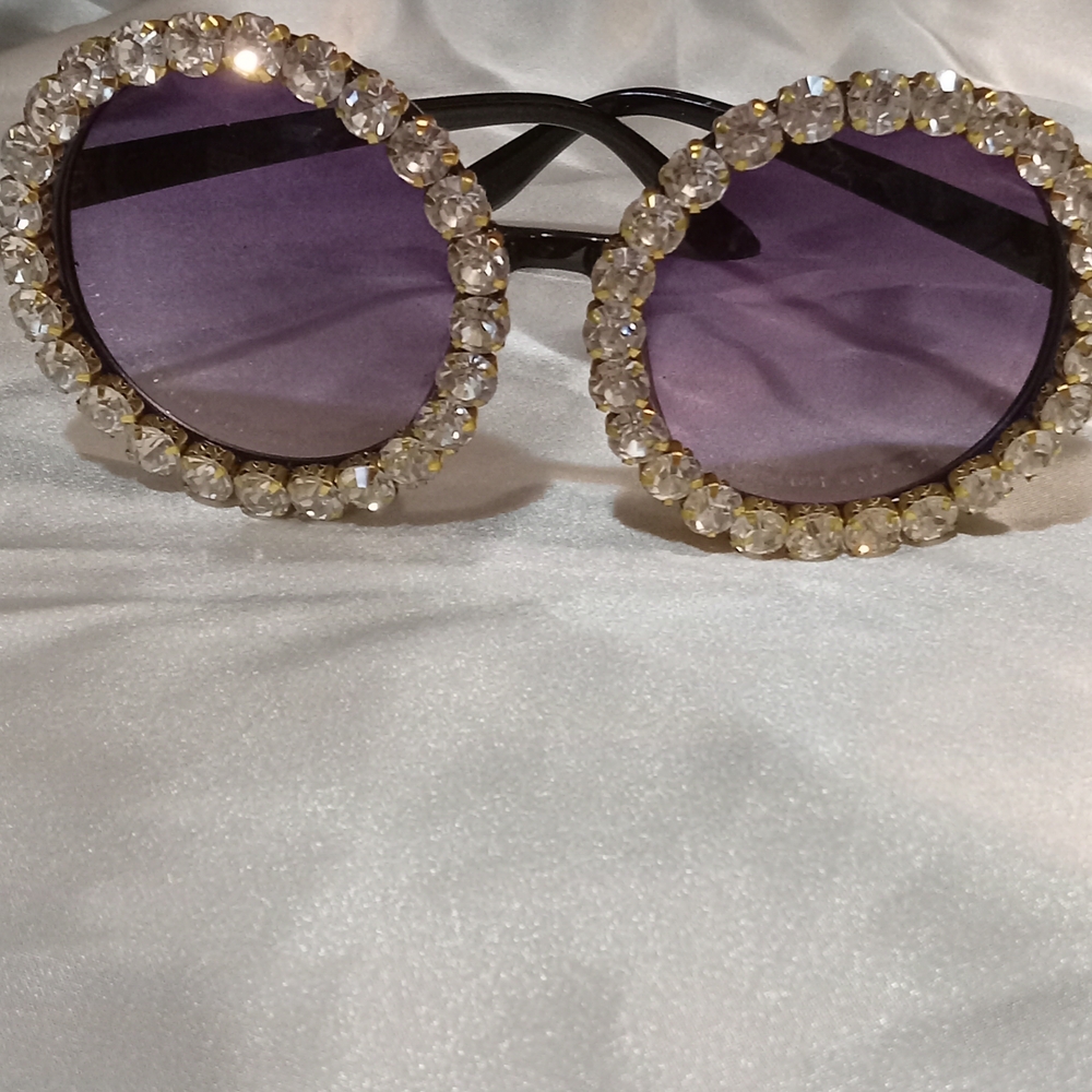 Glamorous Crystal-Studded Sunglasses with Purple Lenses